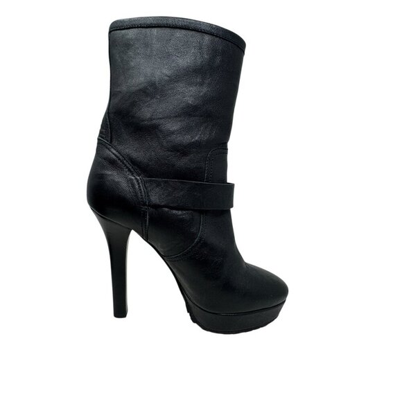 JIMMY CHOO Dylan Mid-Calf Black leather Heeled Moto Boots Heels size 39 9 - Picture 6 of 13